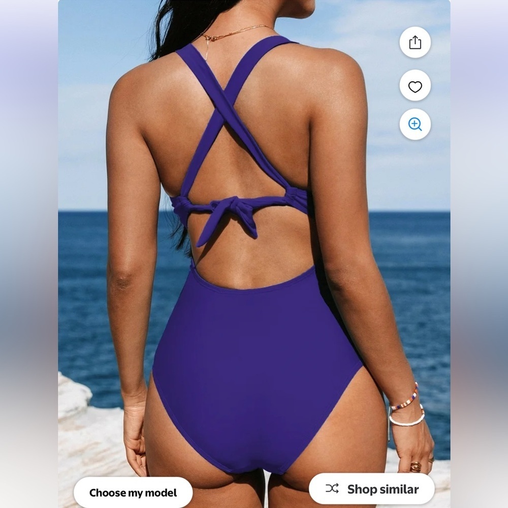 Cupshe Purple Crisscross Back One Piece Swimsuit - Picture 3 of 9